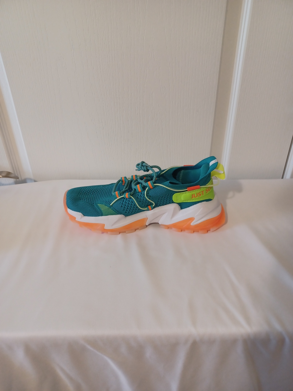 Amazon Teal Athletic Sneakers with Neon Orange and Yellow Accents - Picture 6 of 15